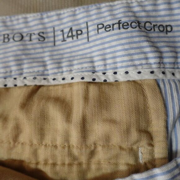 Talbots PERFECT CROP Pants Womens 14 Petite Seersucker Cotton Stretch Blue White - Picture 3 of 13